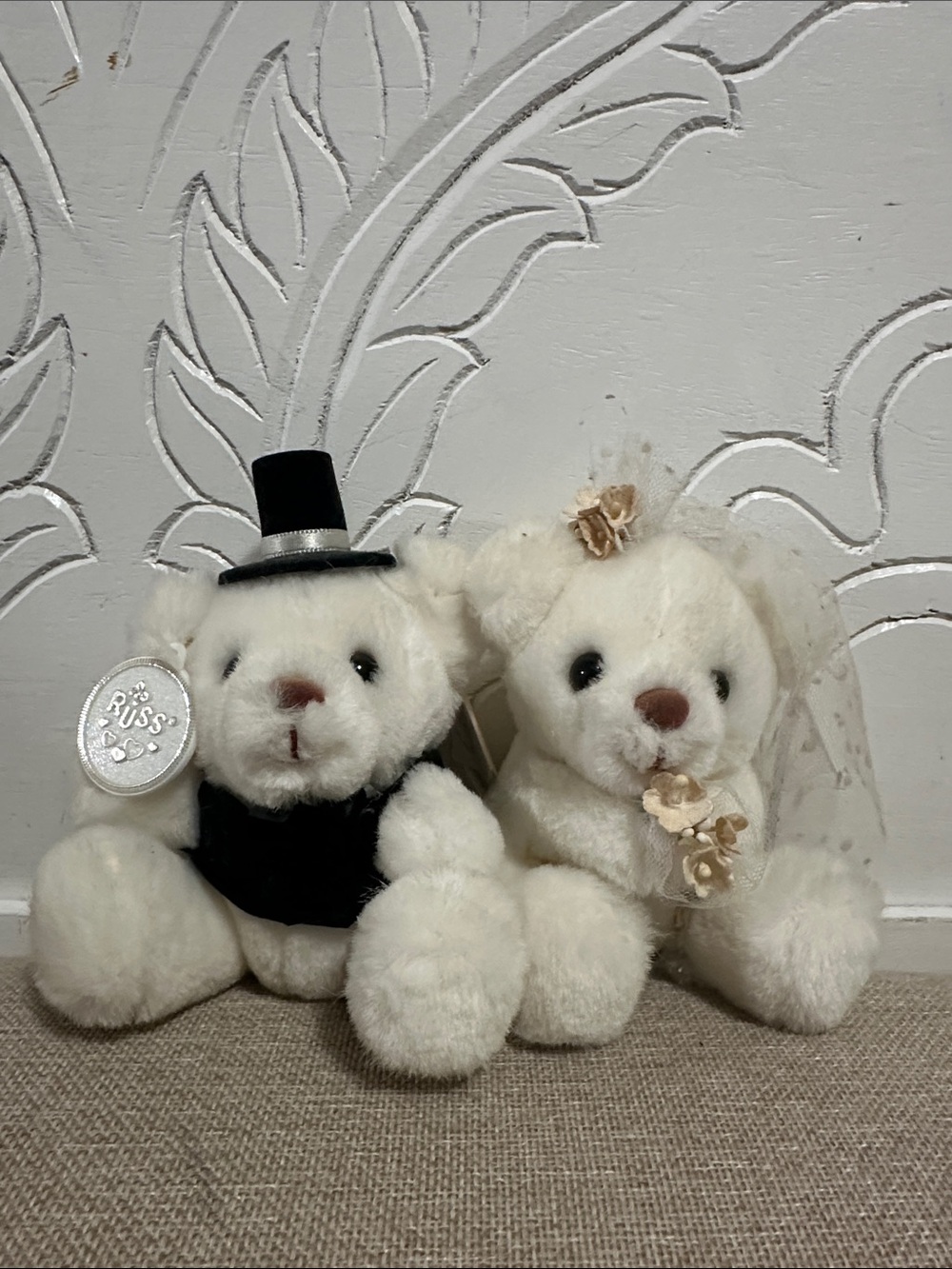 Vintage Russ Plush Bride and Groom White Wedding Teddy Bears